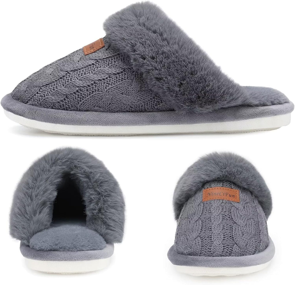 Women's Fuzzy Memory Foam Cozy House Slippers with Soft Faux Fur Lining