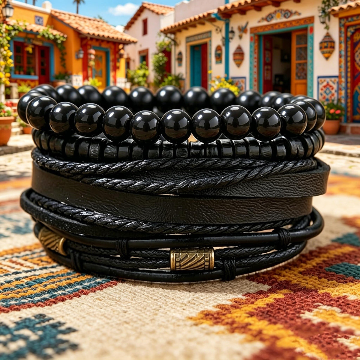 Braided Leather And Wood Bead Bracelet Set for Men Women ，Beads Cuff Bracelet Hemp Cords Ethnic Tribal，Wristband Stackable Bracelets Set Adjustable，Fashion Jewelry， Daily Wear And Party, Gift for He