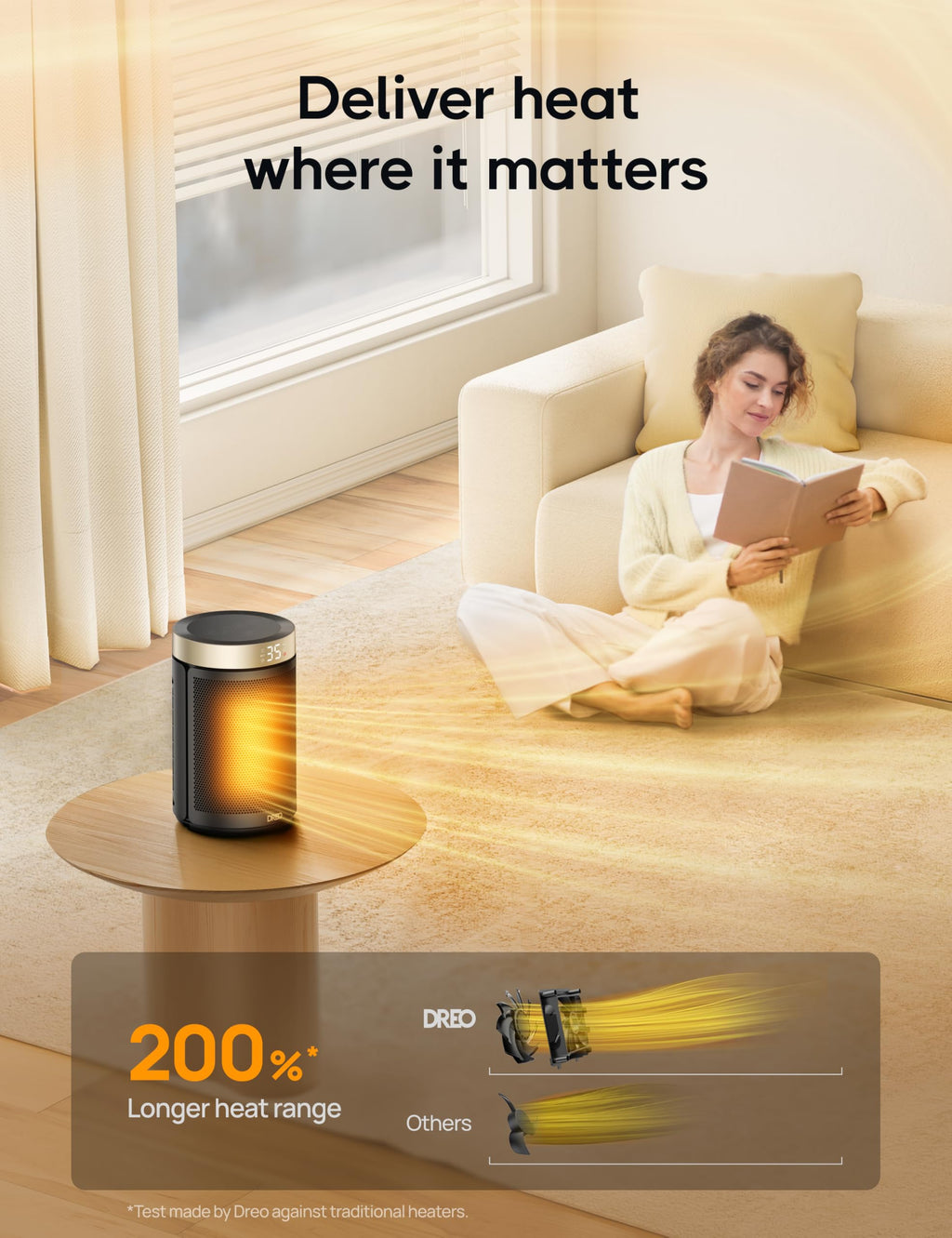 Dreo Electric Heater, 1500W Energy Efficient Space Silent Room Heater, Portable Ceramic Fan Heaters, Thermostat 3 Modes 12H Timer, Overheat & Tip Over Protection, for Bedroom, Atom 316, Silver
