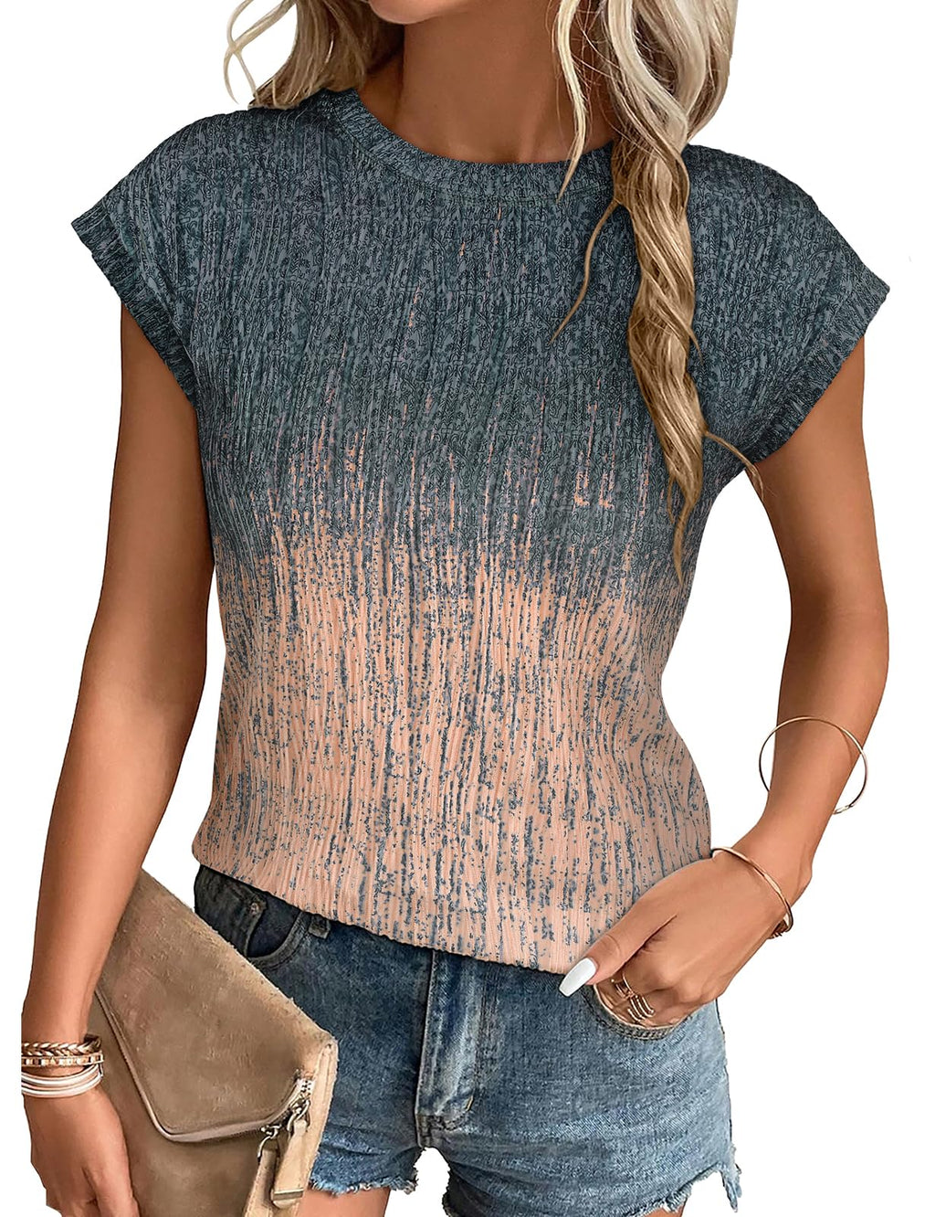 Gemulate Short Sleeve Tops Casual T Shirts Round Neck Blouse