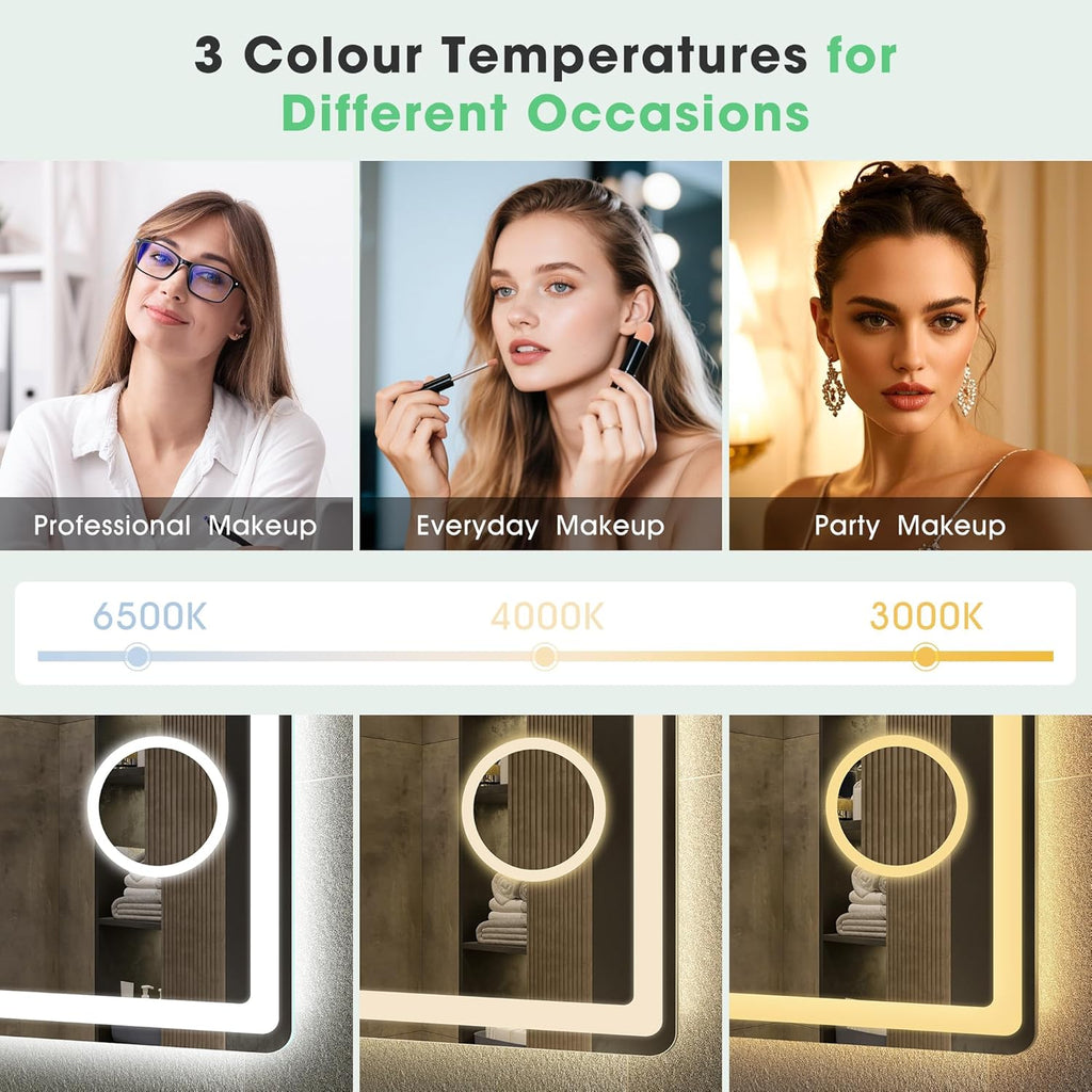 Bluetooth Bathroom LED Mirror 100x70 cm Anti Fog Dimmable 5x Magnifier S'bagno