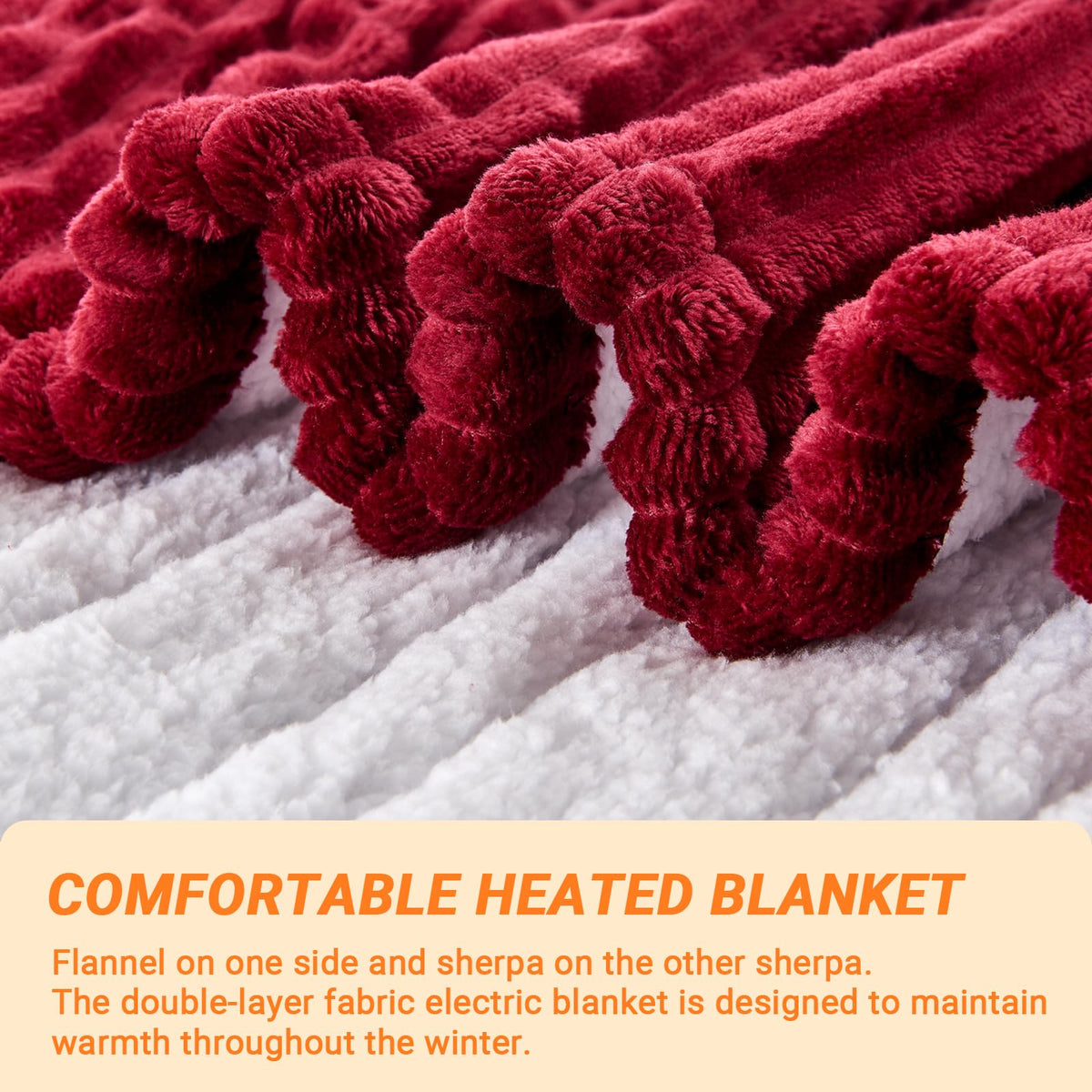 Heated Blanket Throw 130×160cm Electric Blanket, 10 Heating Settings, 1-8h Timer overheat Protection, Machine Washable, Flannel & Sherpa Full Body Warming, Electric Throw Blanket for Sofa