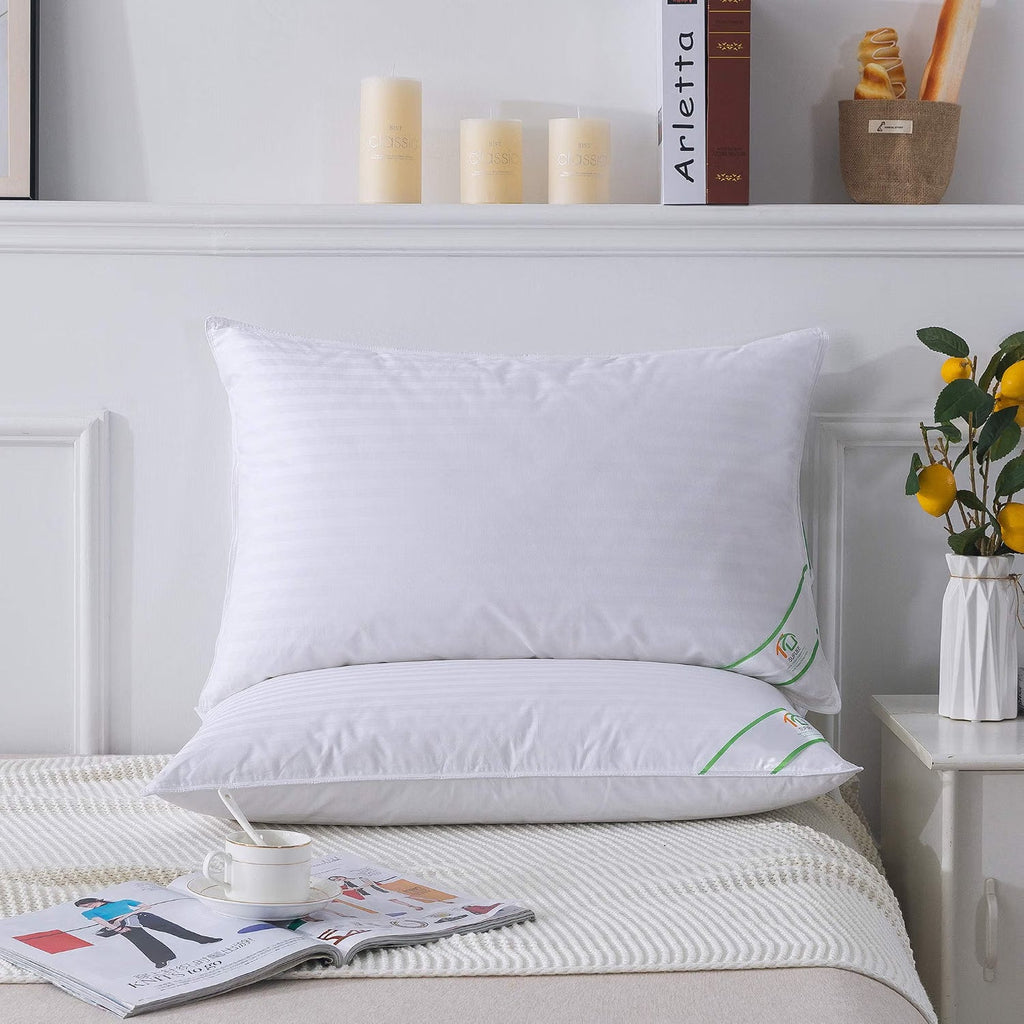 Goose Feather Down Pillows Pair Luxury 100% Cotton Cover Soft Bed Sleeping Pillow