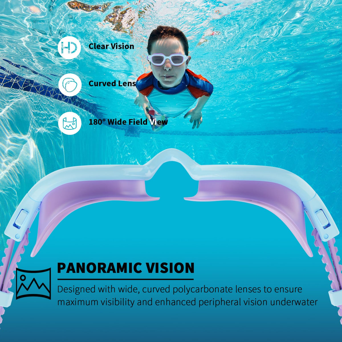 BEEWAY Kids Swimming Goggles for Boys Girls Age 6-14 Anti Fog & Leak Proof