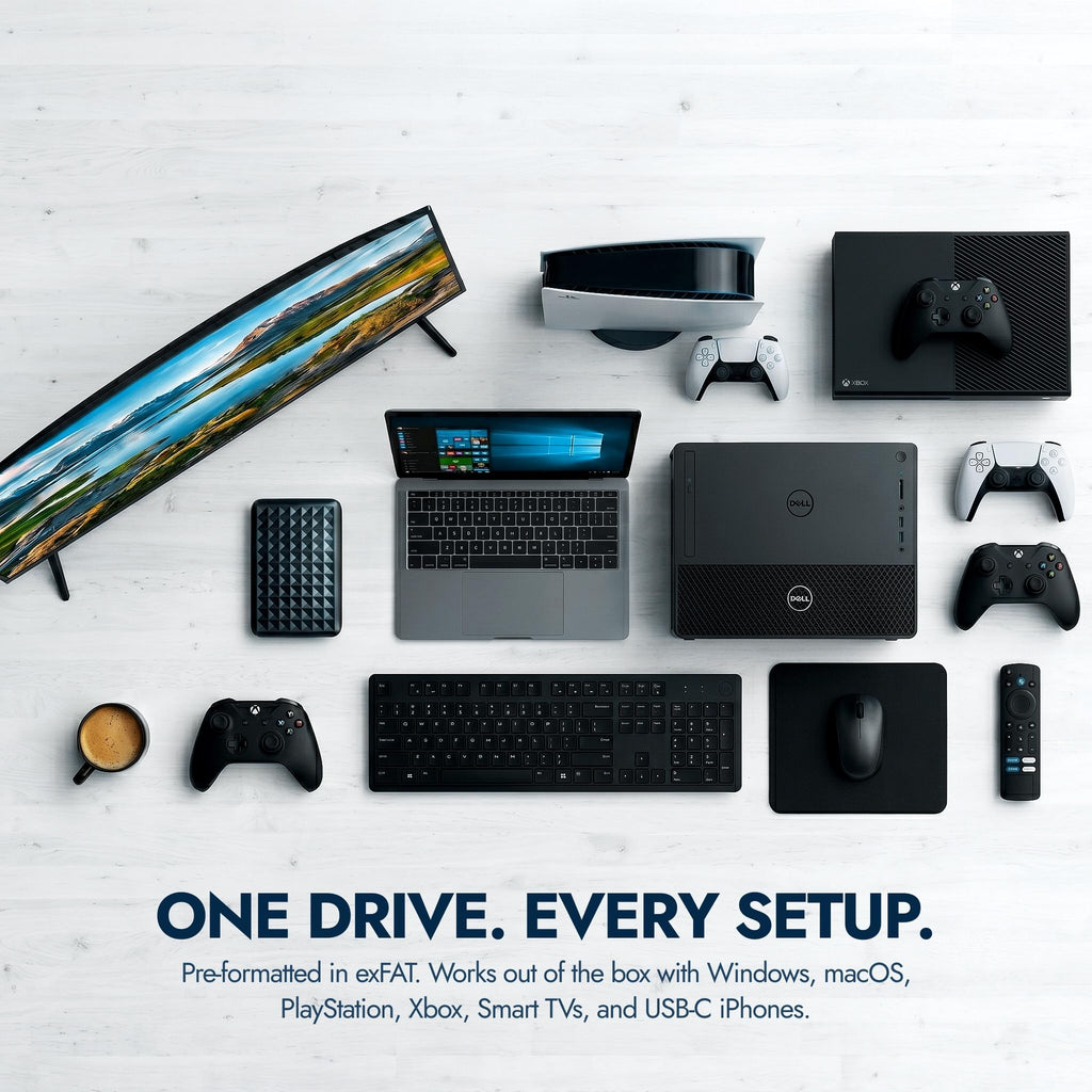 ModusTech Facet 1TB External Hard Drive Portable USB-C/USB 3.1 — Ultraslim HDD for Backup, Gaming, PC, Mac, Laptop, PS4, Xbox, Smart TV (Black)