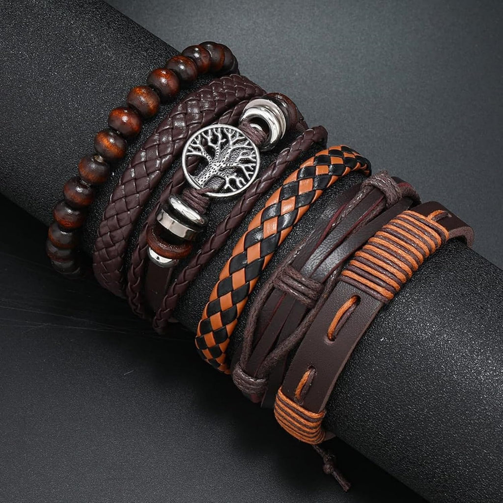 Leather Bracelet for Men and Women - Brown Braided Leather Bracelet, Men's Leather Bracelet Adjustable Fashion Accessory Gift, 1, Polyurethane, No Gemstones