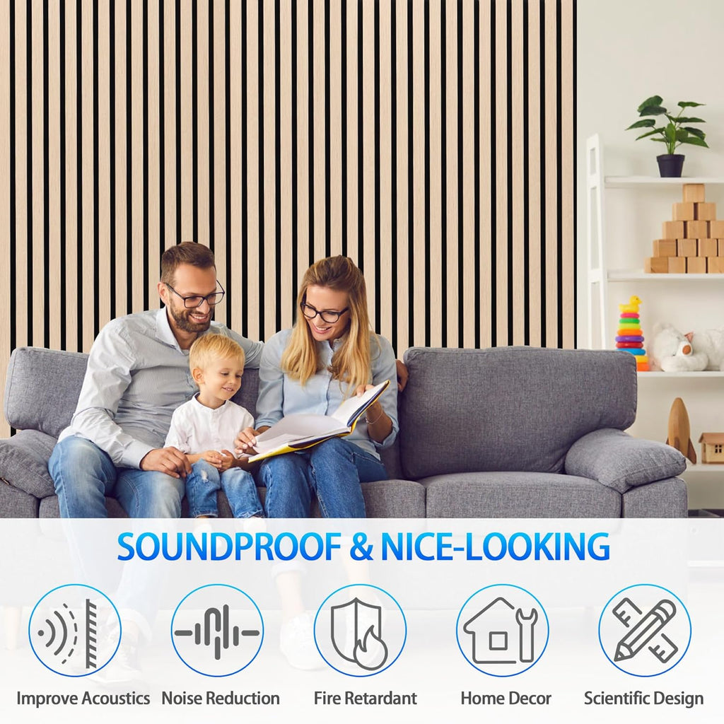 Acoustic Wall Panels 3D Slat Wood 2 Pack 122 x 60cm Natural Oak Sound Absorbing