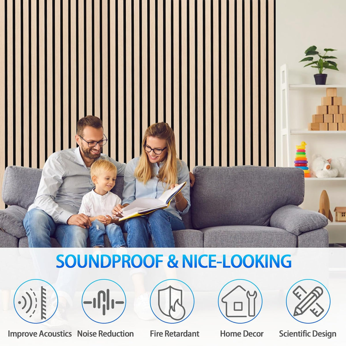 Acoustic Wall Panels 3D Slat Wood 2 Pack 122 x 60cm Natural Oak Sound Absorbing
