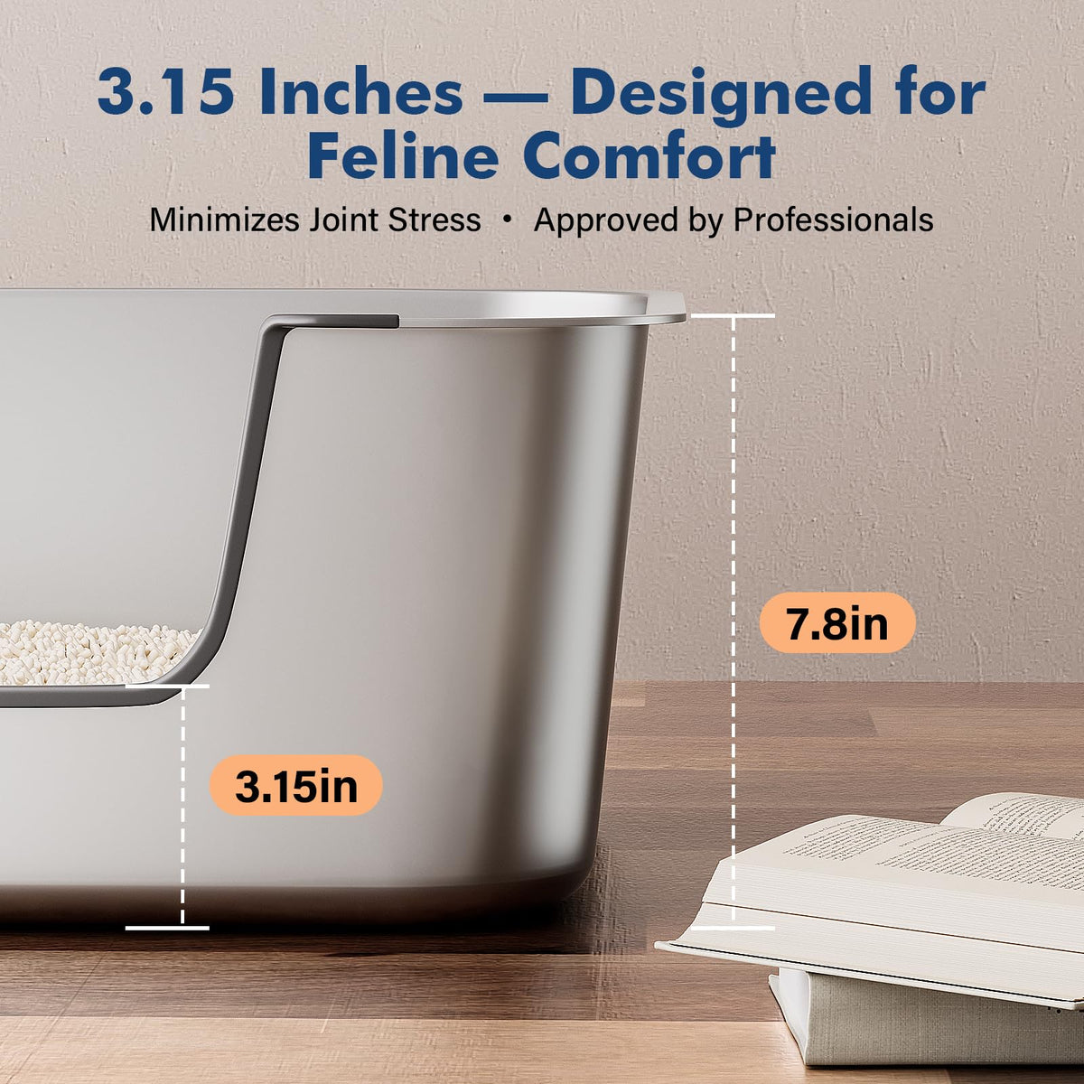 Stainless Steel Cat Litter Tray with Low Entry, Metal Cat Litter Box for Senior or Injured Cats, XXL Large Cats Toilet for Small Large Pets, Odour-Free, Non-Stick, Easy to Clean, 17.5"L×13.6"W×5.9"H