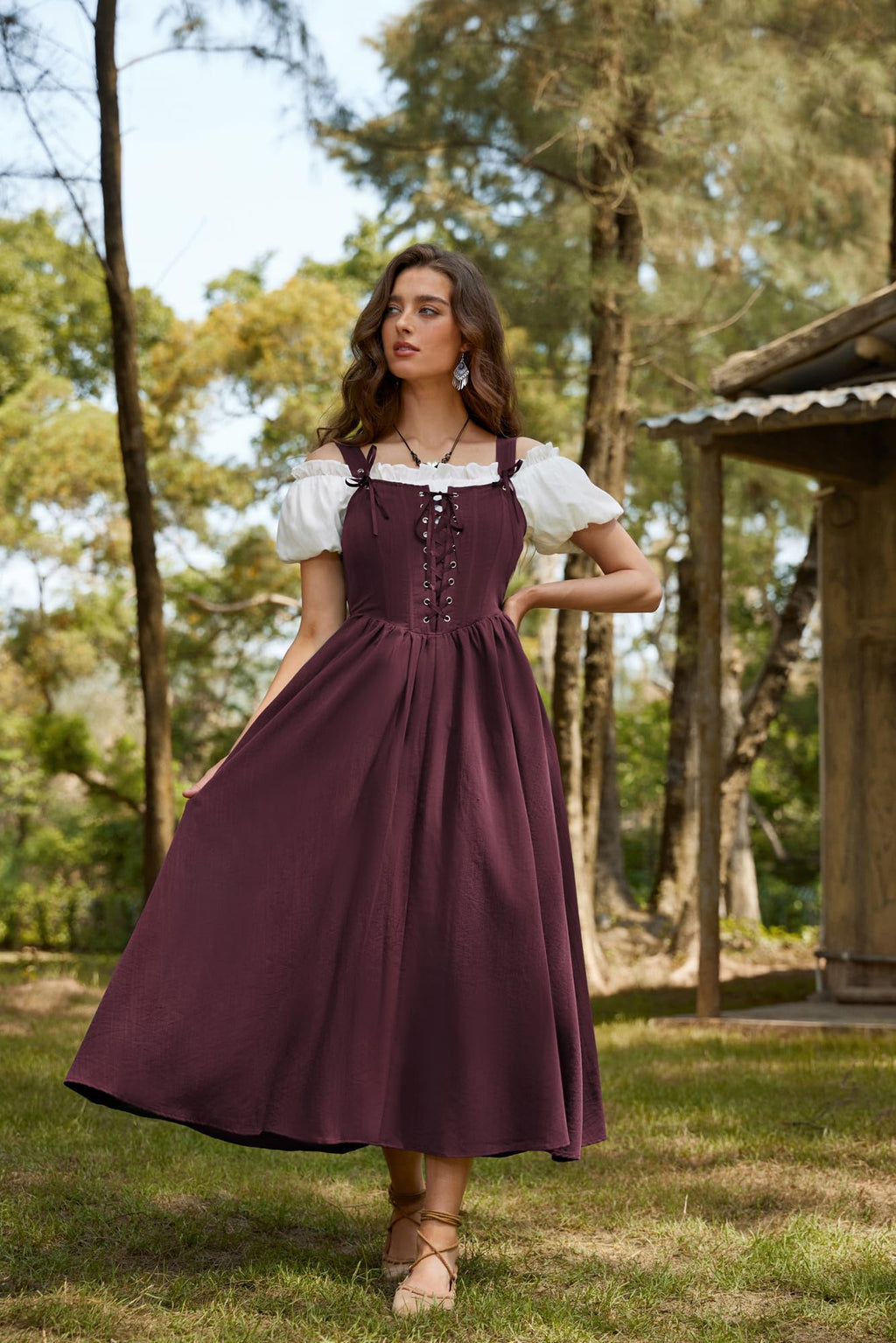 SCARLET DARKNESS Women's Renaissance Corset Dress Sleeveless Lace up A-Line Maxi Dresses
