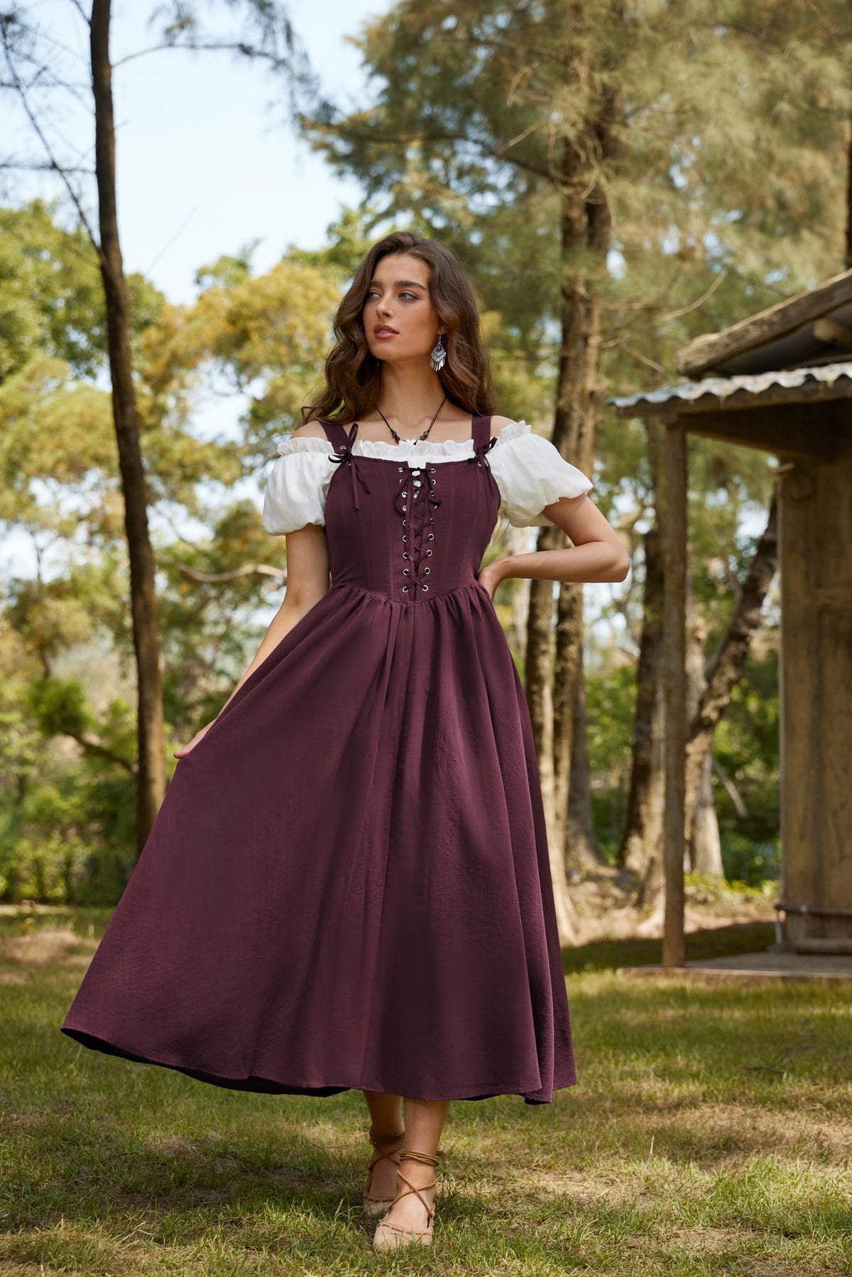SCARLET DARKNESS Women's Renaissance Corset Dress Sleeveless Lace up A-Line Maxi Dresses