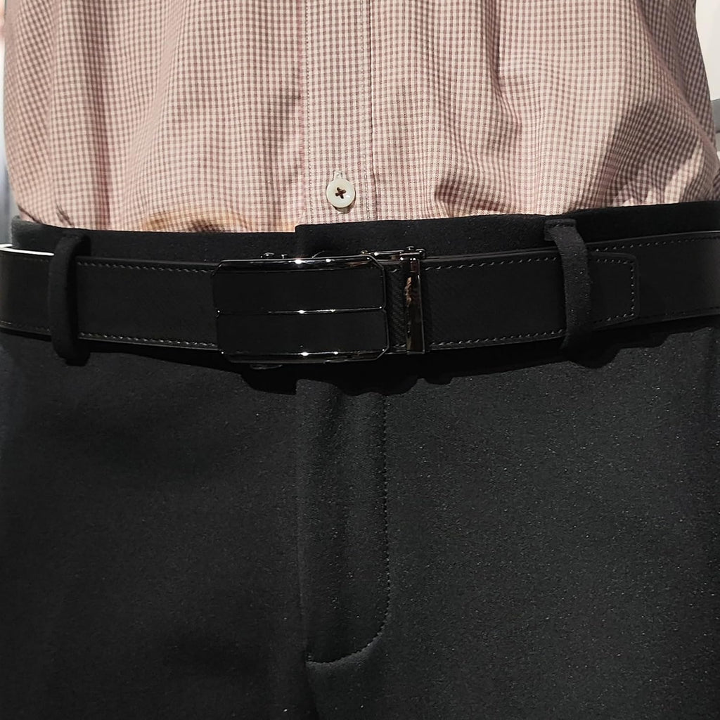 Men's Adjustable Leather Belt Strap & Zinc Alloy Automatic Ratchet Buckle, Customizable for Business Casual & Formal Wear