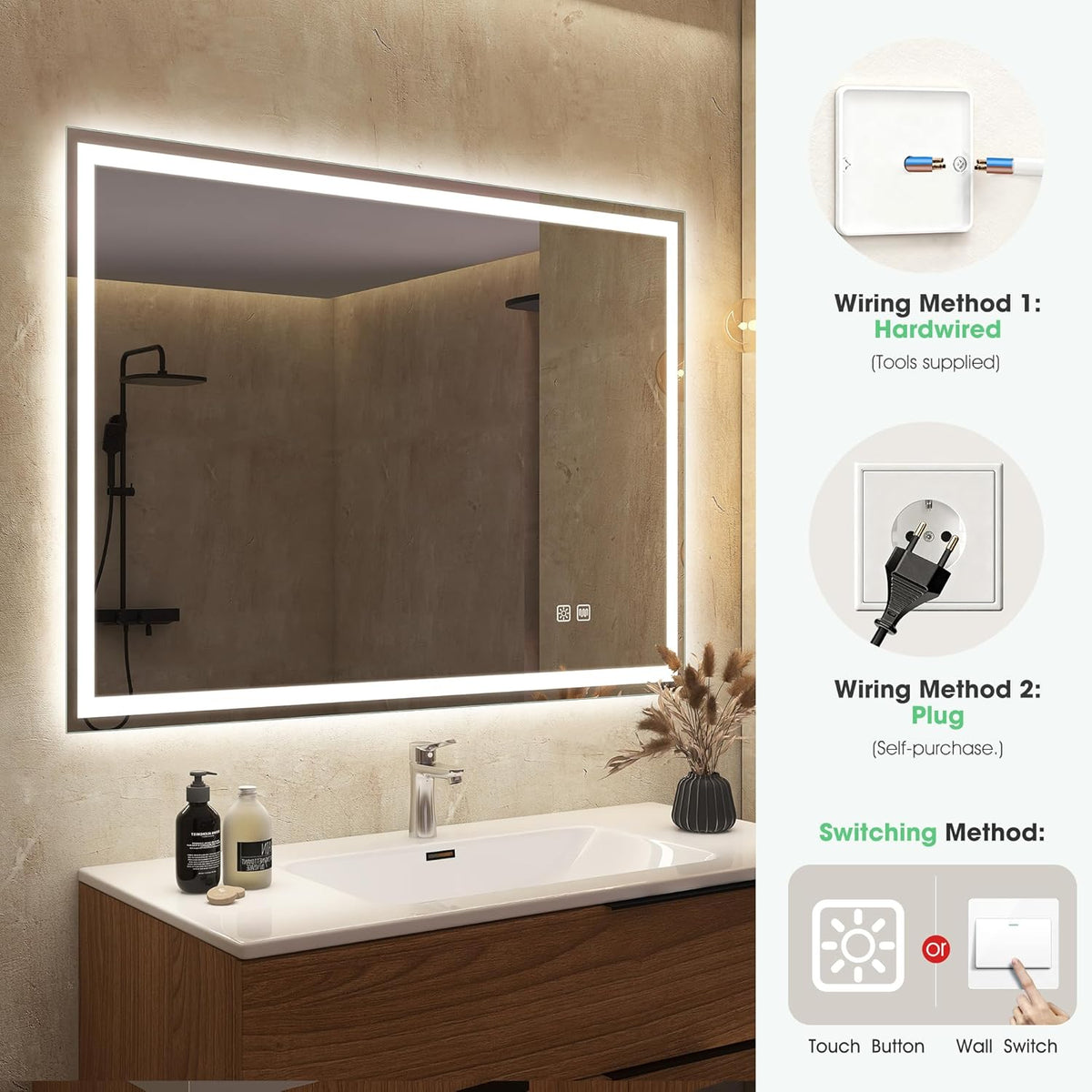 Bathroom LED Mirror 800x600 Anti Fog Dimmable IP44 Memory S'bagno