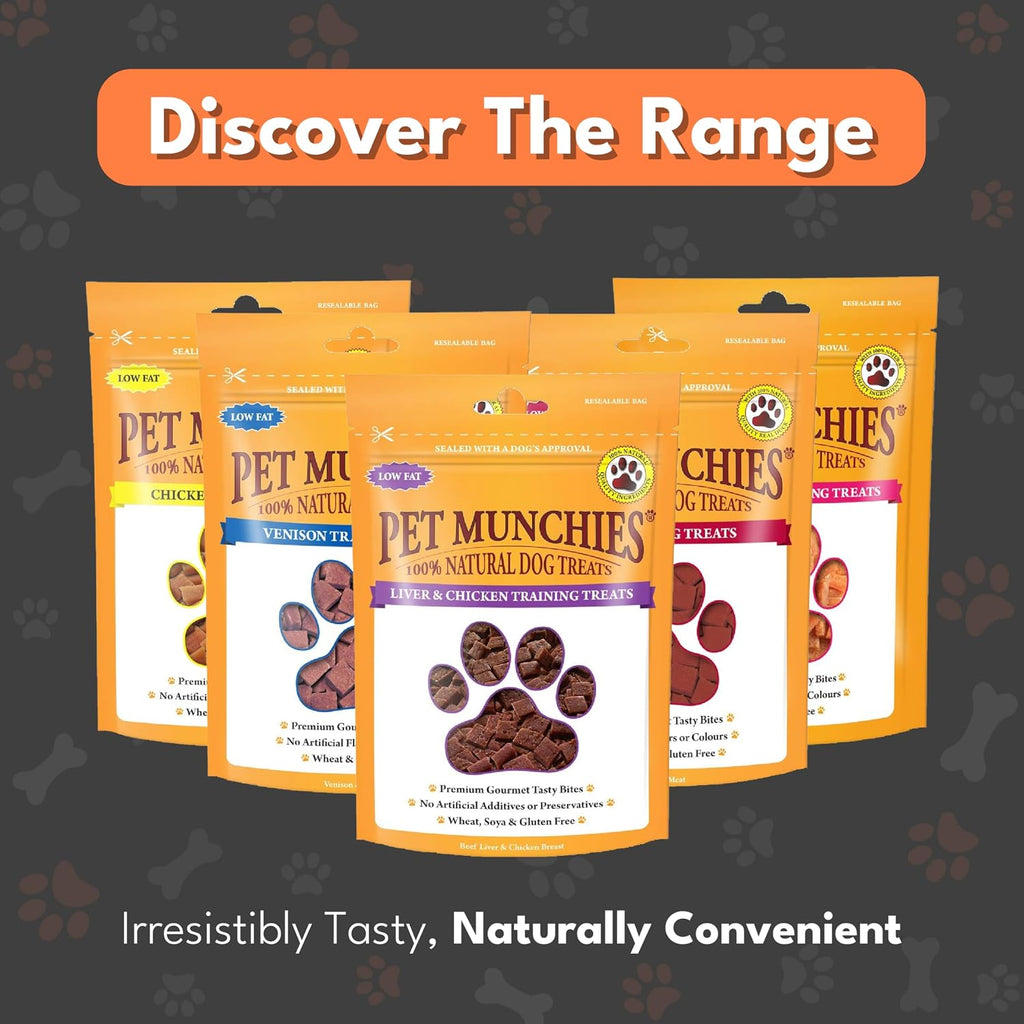 Pet Munchies Venison & Beef Liver Dog Training Treats, Grain Free Tasty Bites with Natural Real Meat, Low in Fat 50g