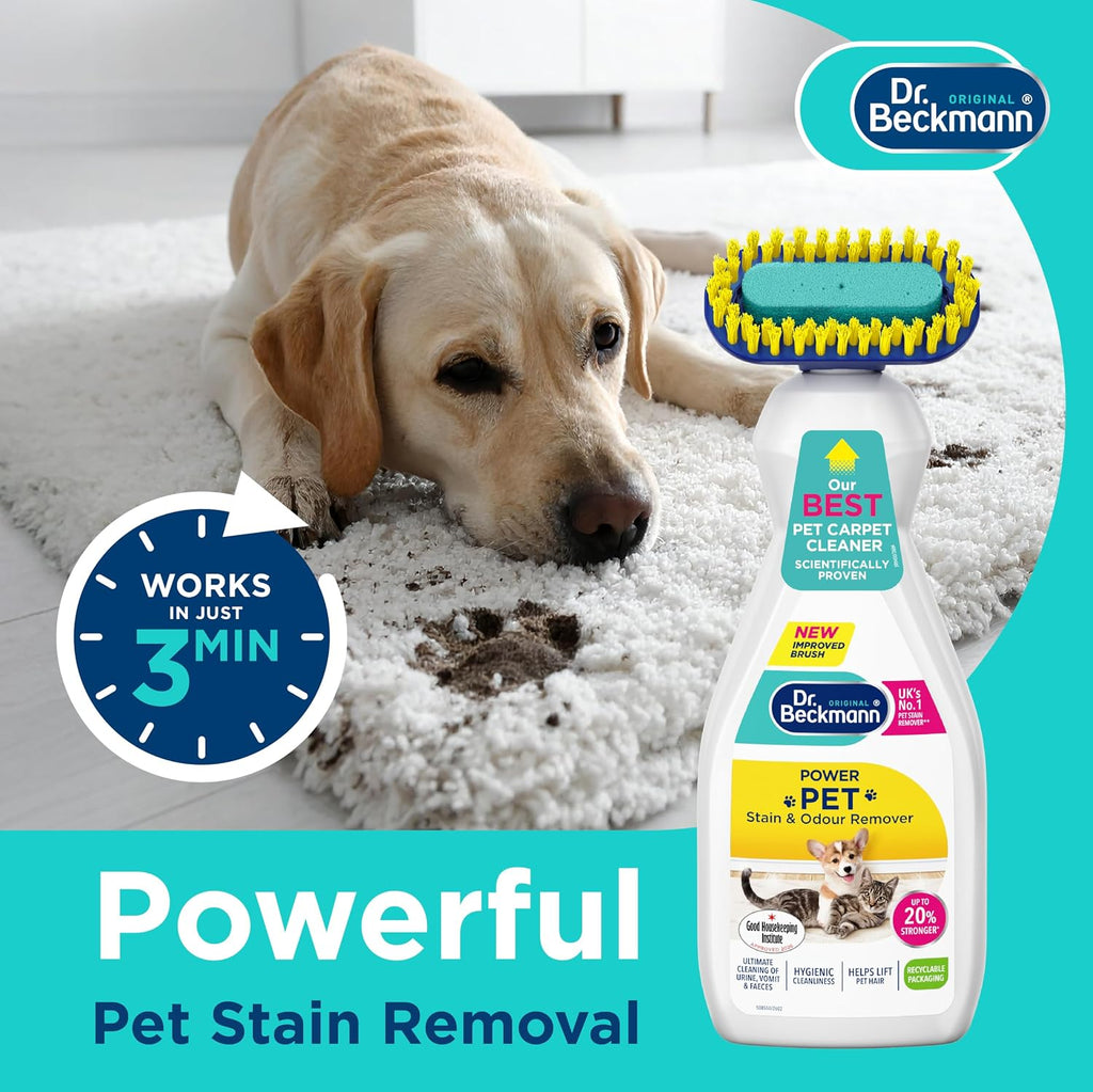 Dr. Beckmann Pet Stain & Odour Remover, Eliminates stains and odours caused by pets, incl. applicator brush, 650 ml