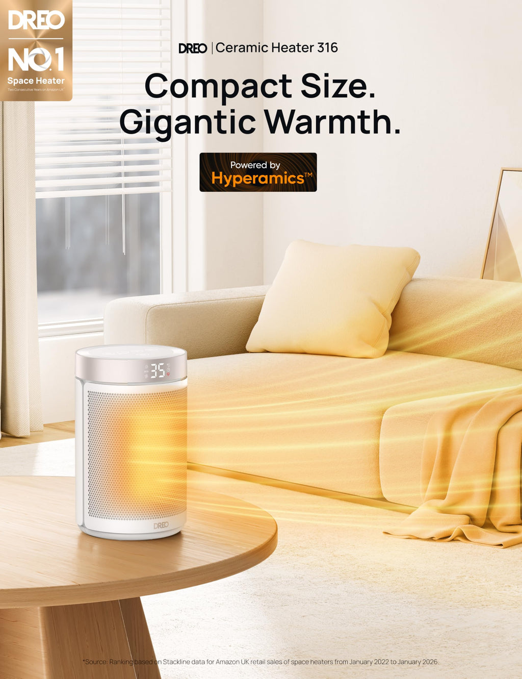 Dreo Electric Heater, 1500W Energy Efficient Space Silent Room Heater, Portable Ceramic Fan Heaters, Thermostat 3 Modes 12H Timer, Overheat & Tip Over Protection, for Bedroom, Atom 316, Silver