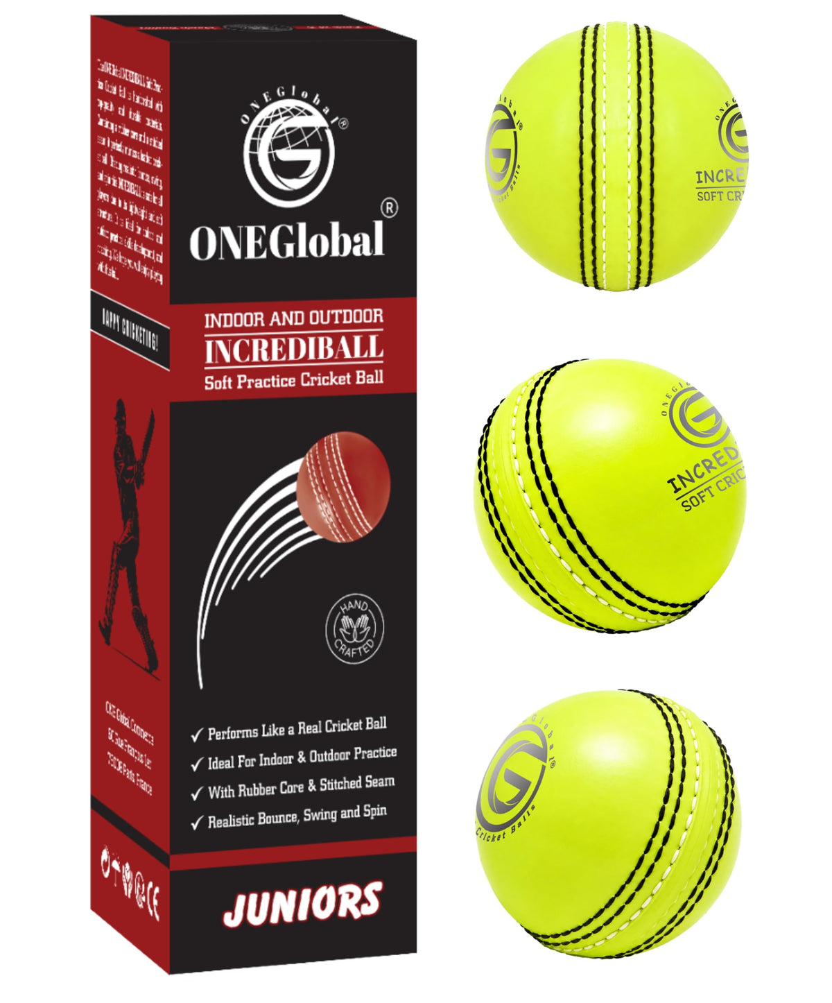 Incrediball Soft Practice Cricket Ball | Outdoor & Indoor Rubber Cricket Ball With Core & Stitched Seam | For Practice, Training & Family Fun | Senior & Junior Size