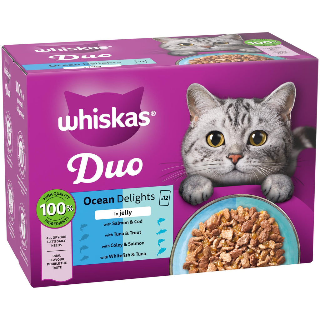 WHISKAS DUO Adult Wet Cat Food in Jelly 40x85g Surf & Turf