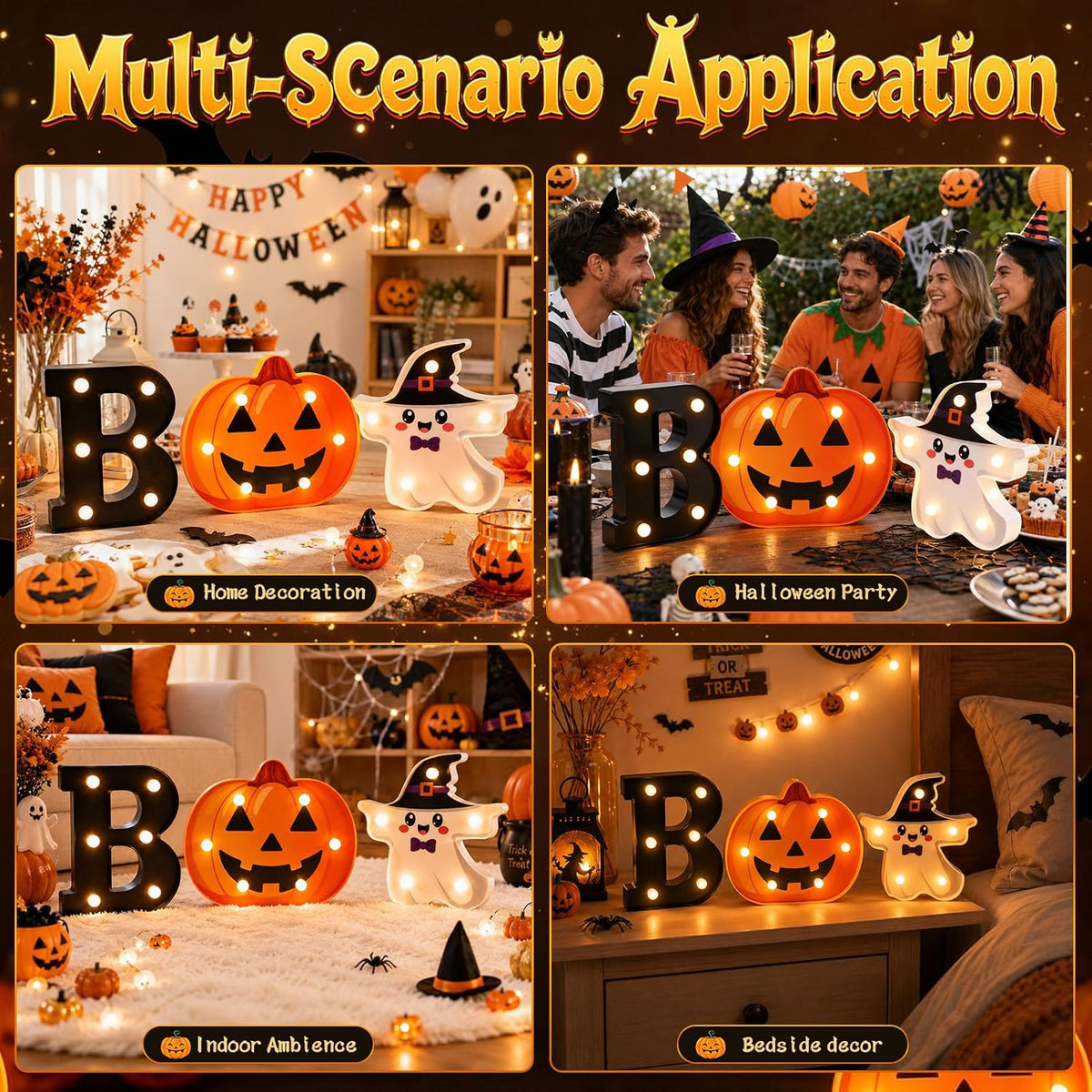 3 Pack 6.5 In Halloween Cute BOO Pumpkin Ghost Light up Letters Sign
