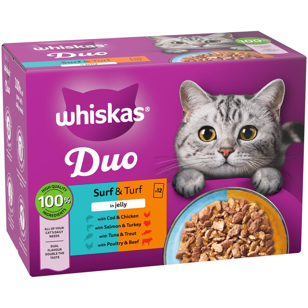 WHISKAS DUO Adult Wet Cat Food in Jelly 40x85g Surf & Turf
