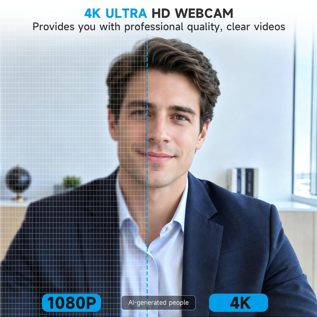 AOC Webcam for PC with Microphone, 4K Webcam Privacy Cover, Plug & Play