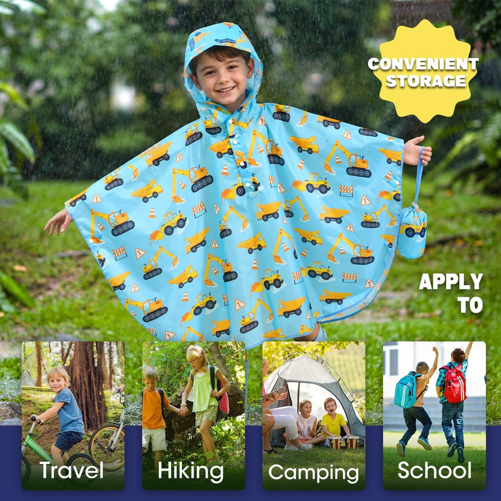 WAWSAM Kids Rain Poncho Waterproof Boys Girls Portable Raincoat Rain Jacket Lightweight Rainwear