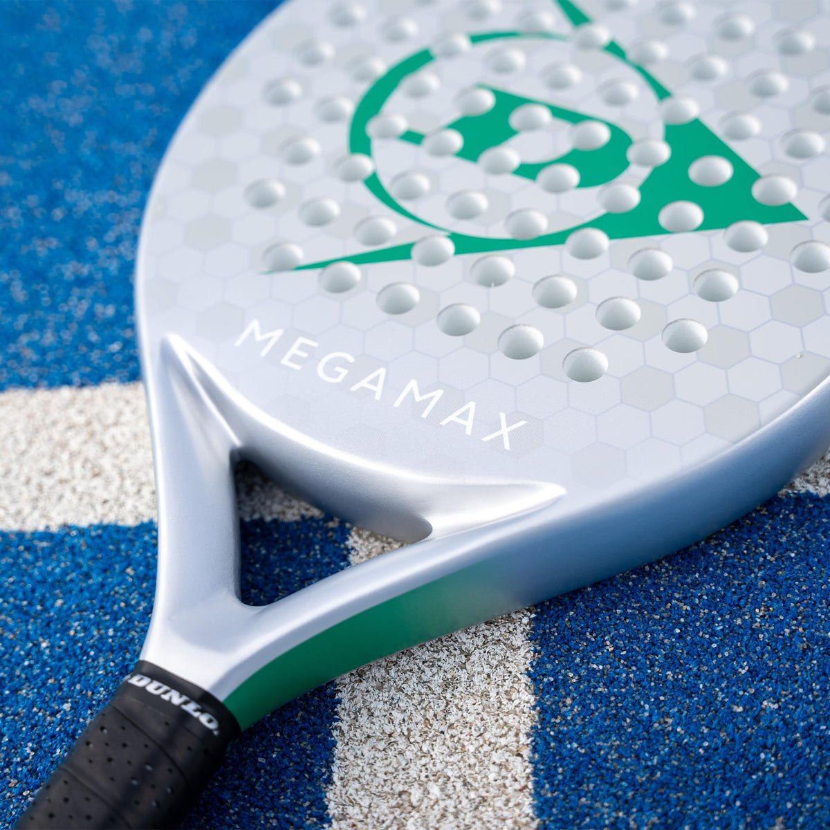 DUNLOP Padel Bat Megamax Silver/Black/Green – Round Shape Graphite Frame – Medium Balance Pro EVA Core – For Beginners