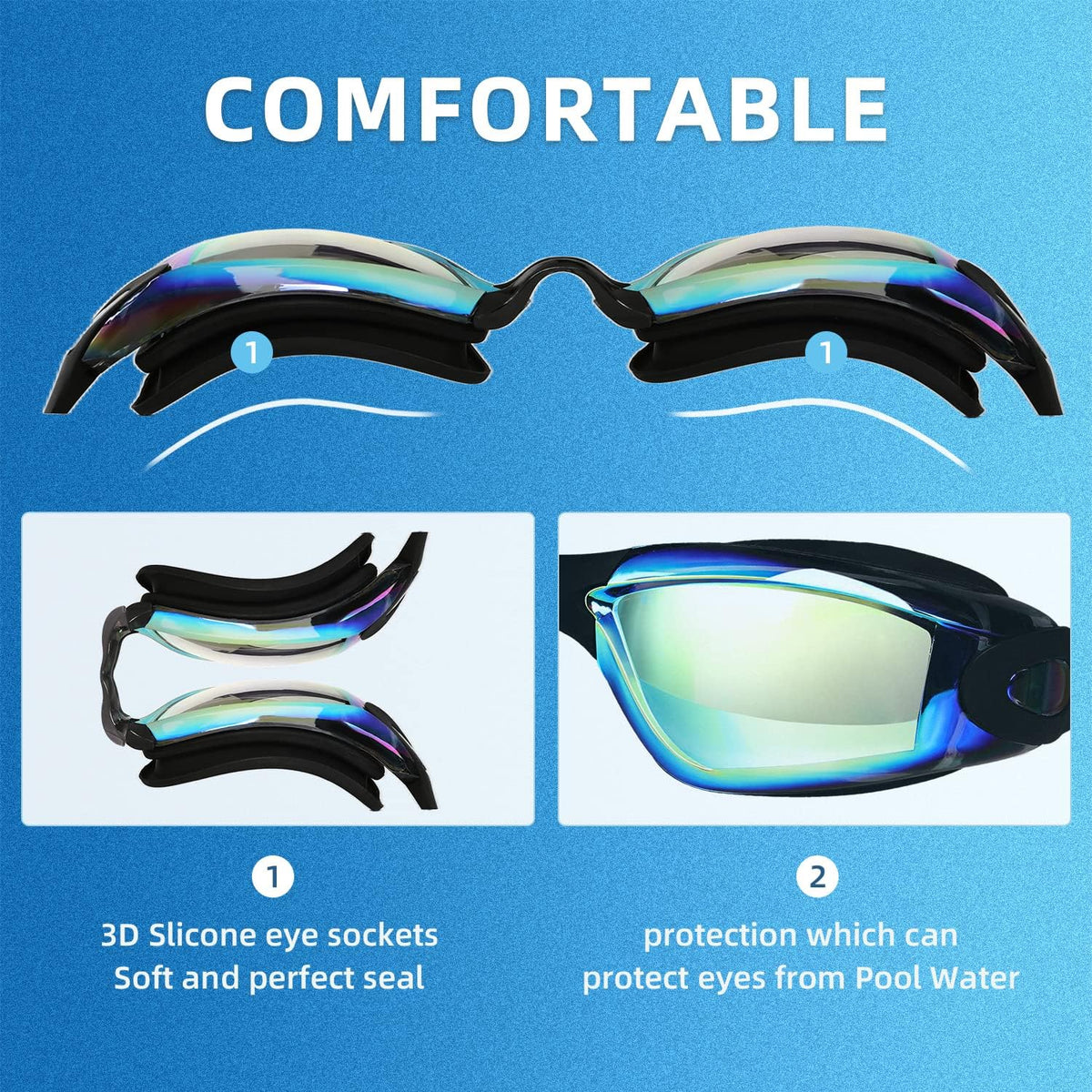 Swim Goggles 2 Pack Anti Fog No Leaking for Adult Women Men