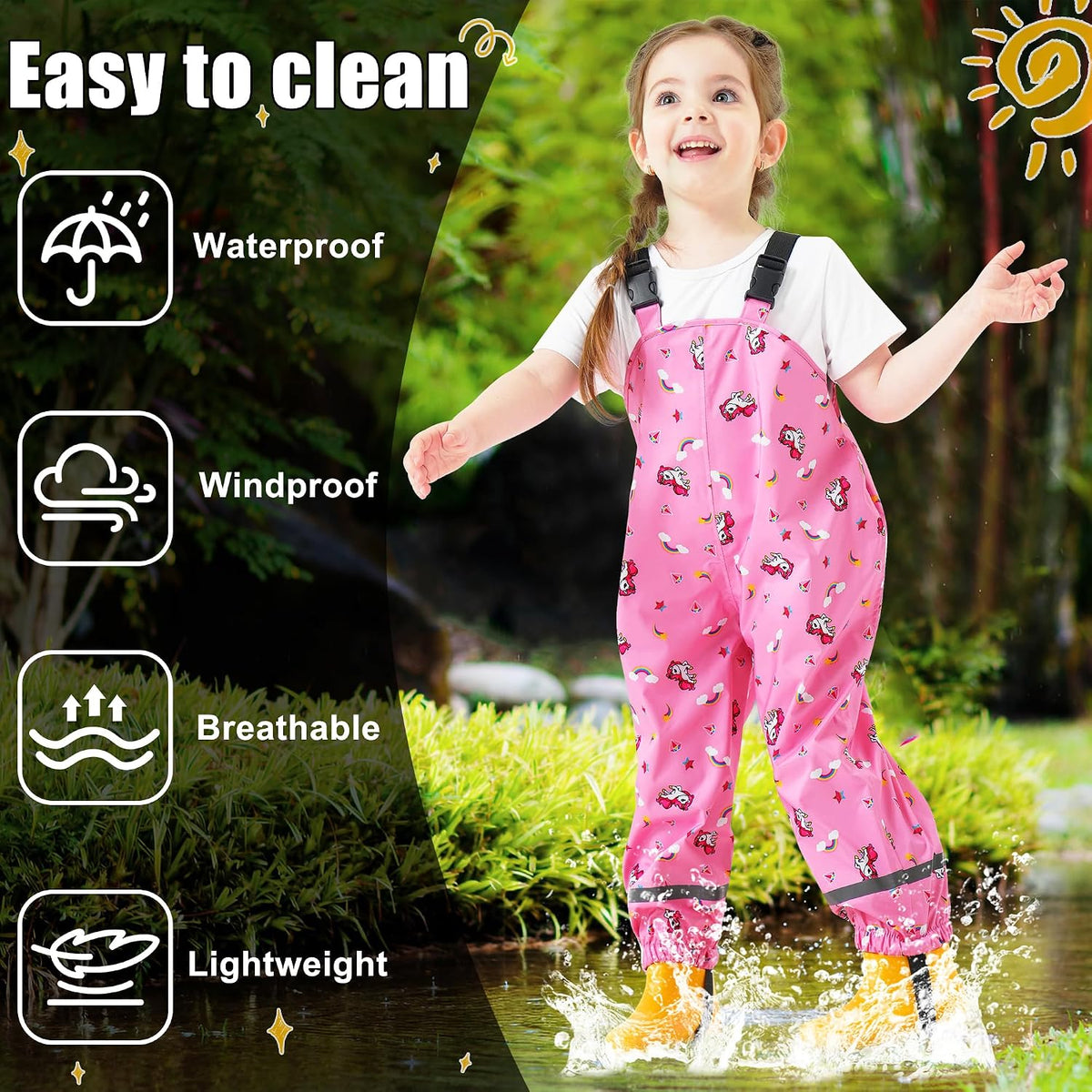 Kids Waterproof Trousers Boys Girls Rain Dungarees, 2-7 Years