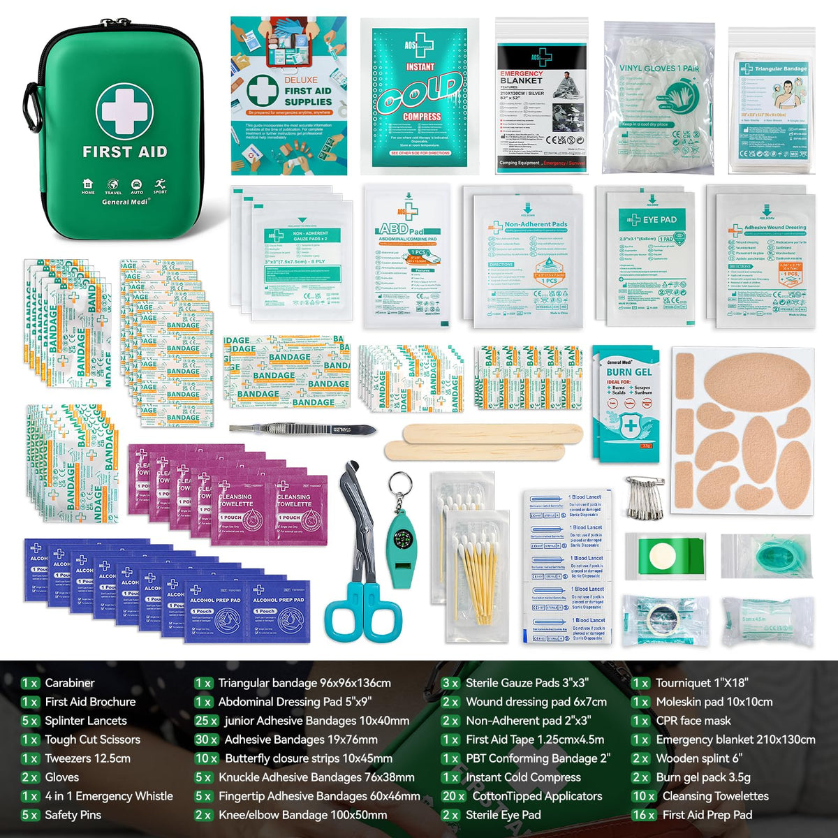 First Aid Kit - 170 Pieces Hard Case and Lightweight - Includes Instant Cold Pack,Emergency Blanket for Travel, Home, Office, Vehicle