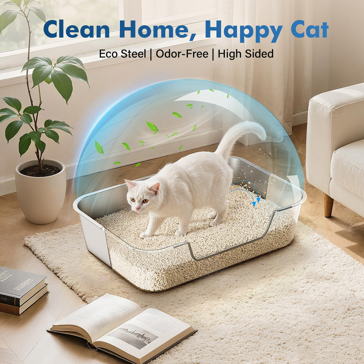 Stainless Steel Cat Litter Tray with Low Entry, Metal Cat Litter Box for Senior or Injured Cats, XXL Large Cats Toilet for Small Large Pets, Odour-Free, Non-Stick, Easy to Clean, 17.5"L×13.6"W×5.9"H