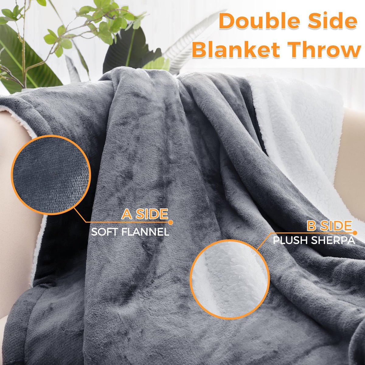 Heated Blanket Electric Throw 160x130CM, Dark Grey, Heating Blanket