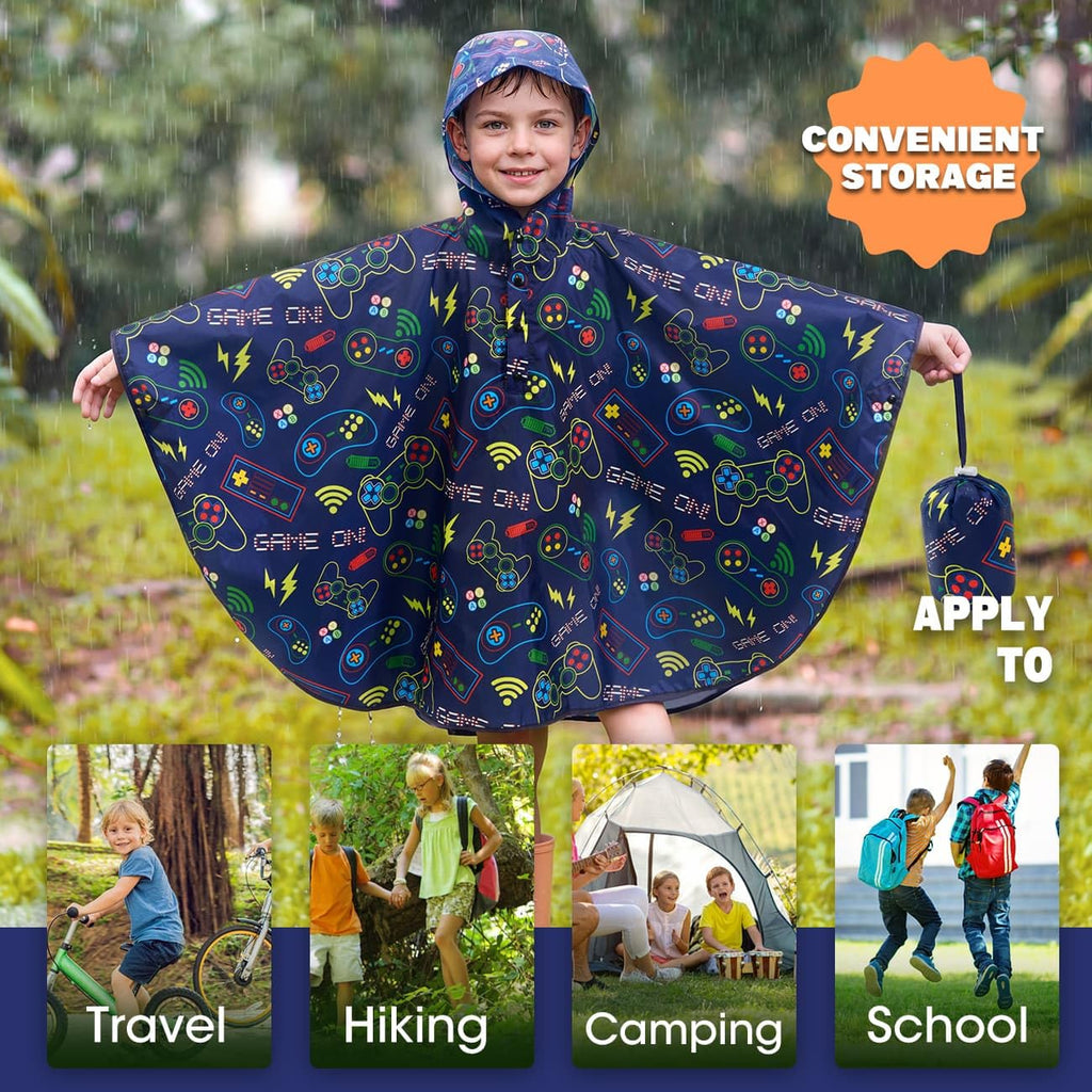 WAWSAM Kids Rain Poncho Waterproof Boys Girls Portable Raincoat Rain Jacket Lightweight Rainwear