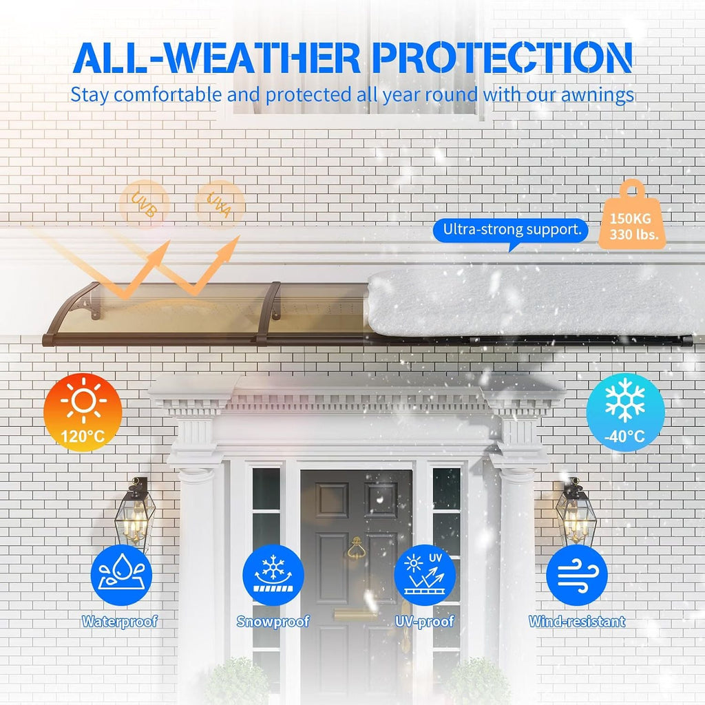 Door Canopy Awning 100x100cm Polycarbonate Aluminium UV Rain Snow Protection