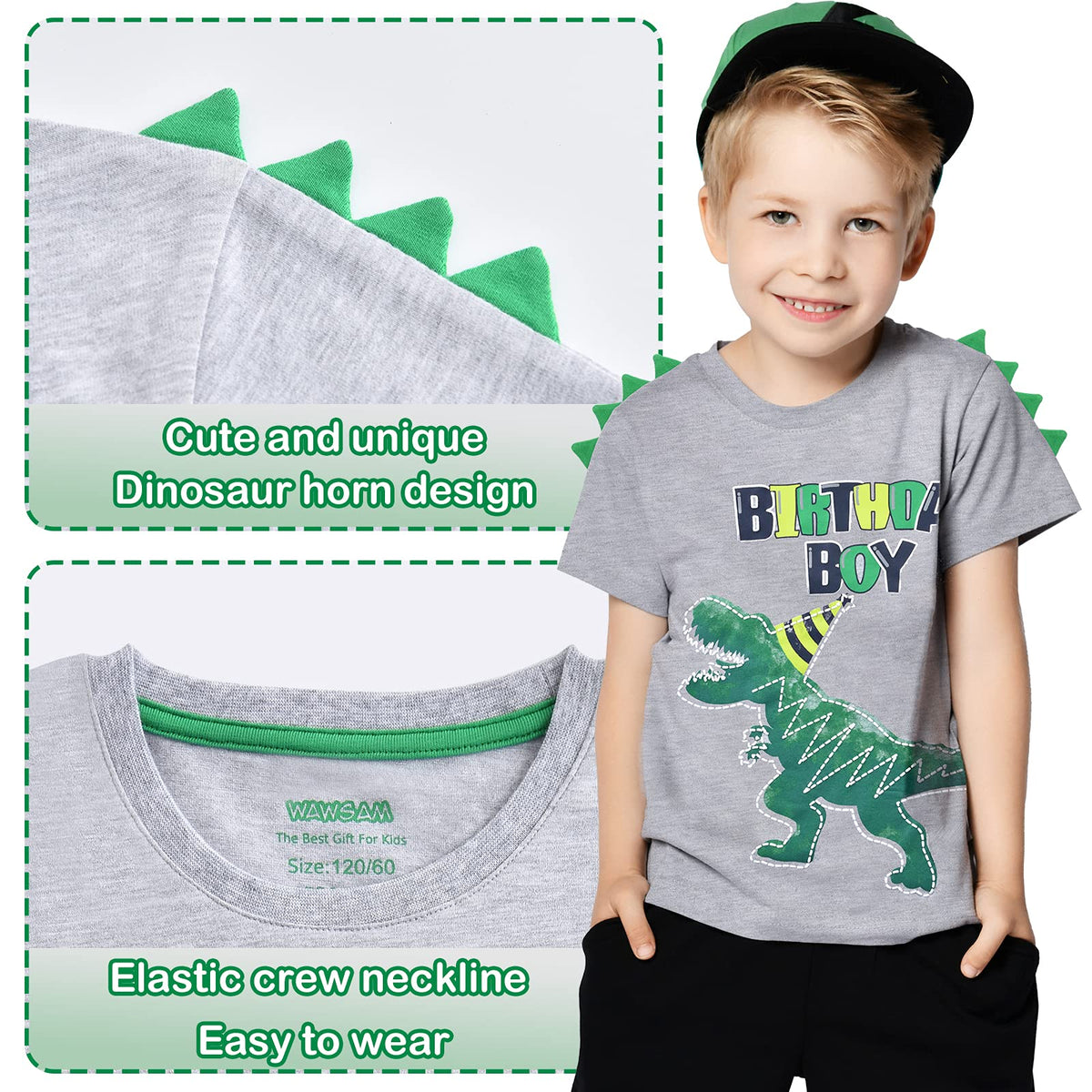 WAWSAM Birthday Boy T Shirt Baby B-Day Dino Party Shirts T Rex Top Tee Gift