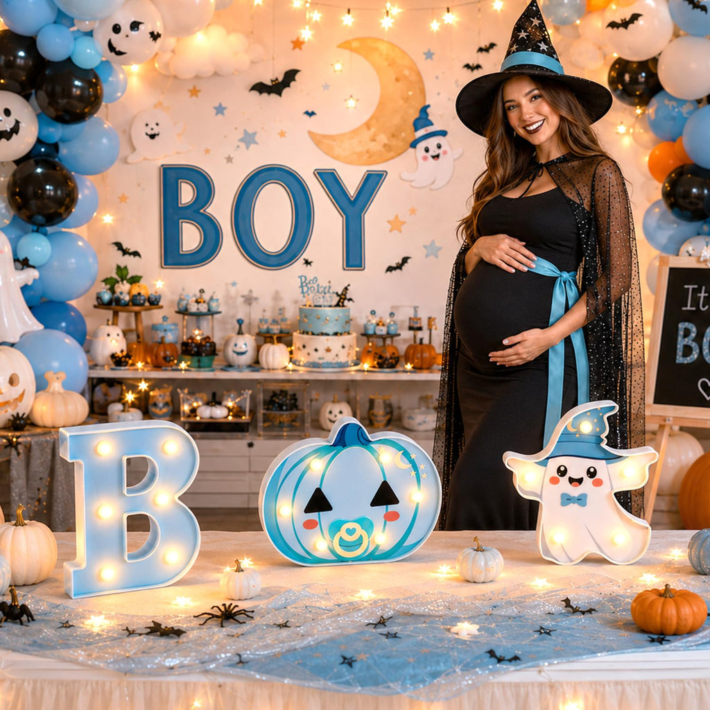 3 Pack 6.5 In Halloween Cute BOO Pumpkin Ghost Light up Letters Sign