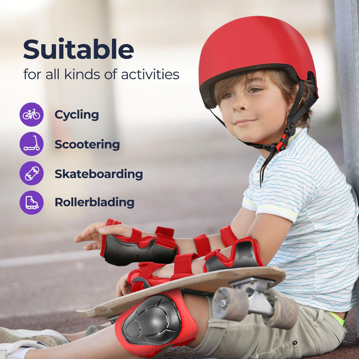 Niftii Bike Helmet & Pads Set for Kids - Cycling Skateboard Ages 3-15