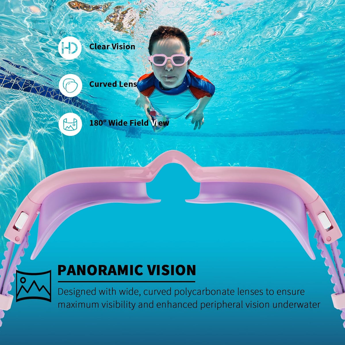 BEEWAY Kids Swimming Goggles for Boys Girls Age 6-14 Anti Fog & Leak Proof