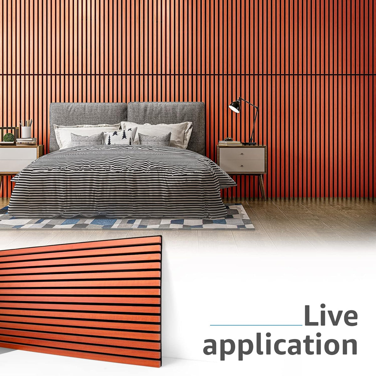 Acoustic Wall Panels 3D Slat Wood 2 Pack 120 x 60cm Cherry Sound Absorbing Art3d
