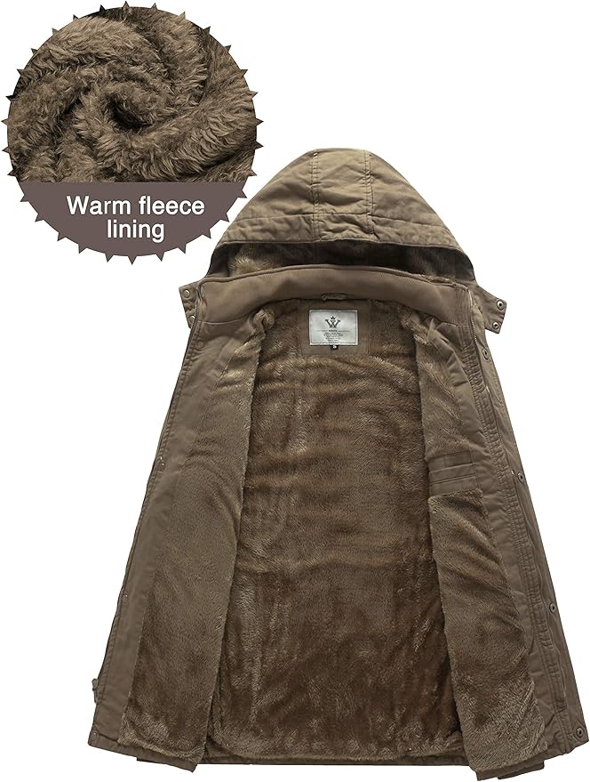 Men's Thickened Fleece Parka Jacket With Removable Hood Size S Insulated