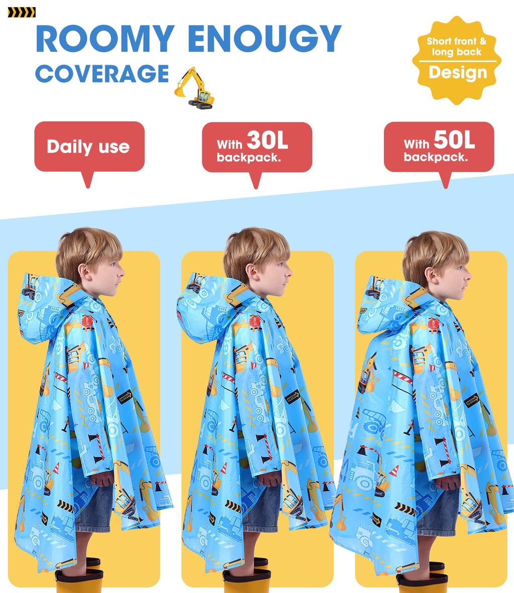 WAWSAM Kids Rain Poncho Waterproof Boys Girls Portable Raincoat Rain Jacket Lightweight Rainwear