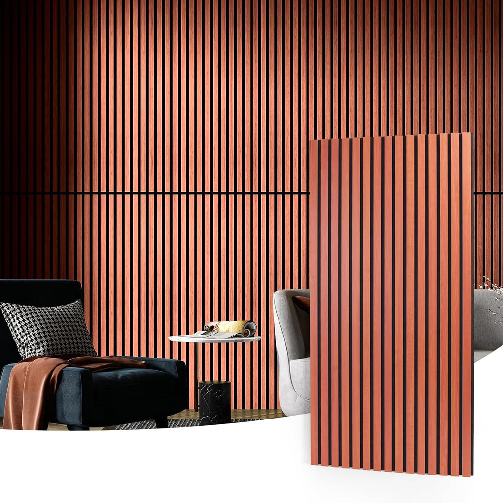 Acoustic Wall Panels 3D Slat Wood 2 Pack 120 x 60cm Cherry Sound Absorbing Art3d