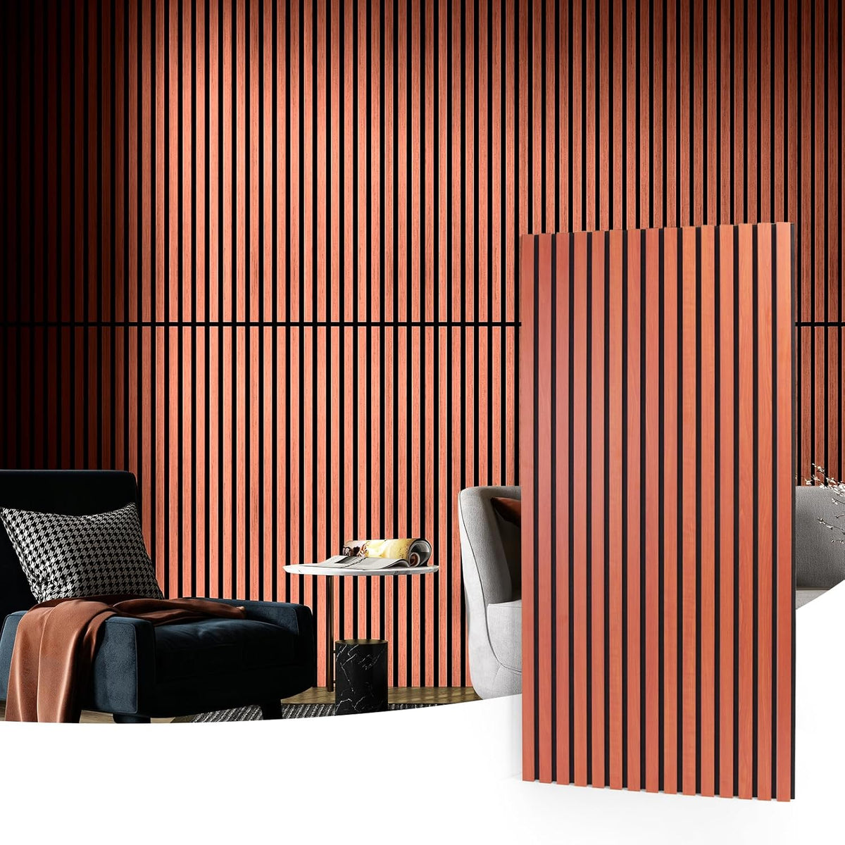 Acoustic Wall Panels 3D Slat Wood 2 Pack 120 x 60cm Cherry Sound Absorbing Art3d