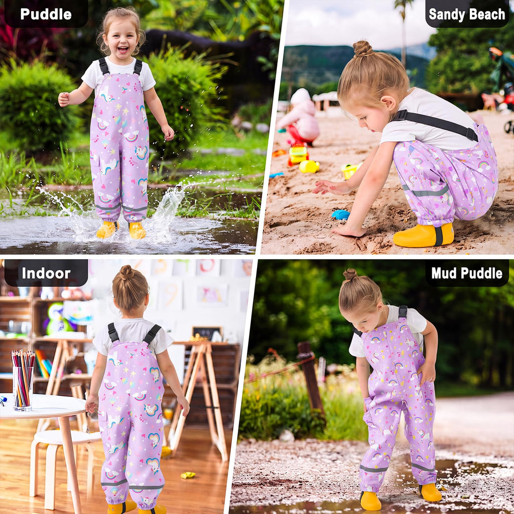Kids Waterproof Trousers Boys Girls Rain Dungarees, 2-7 Years