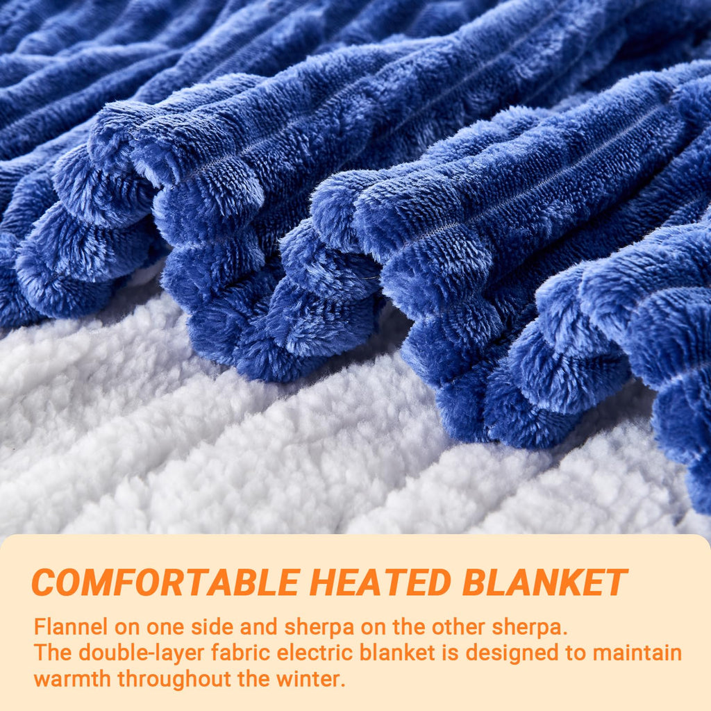 Heated Blanket Throw 130×160cm Electric Blanket, 10 Heating Settings, 1-8h Timer overheat Protection, Machine Washable, Flannel & Sherpa Full Body Warming, Electric Throw Blanket for Sofa