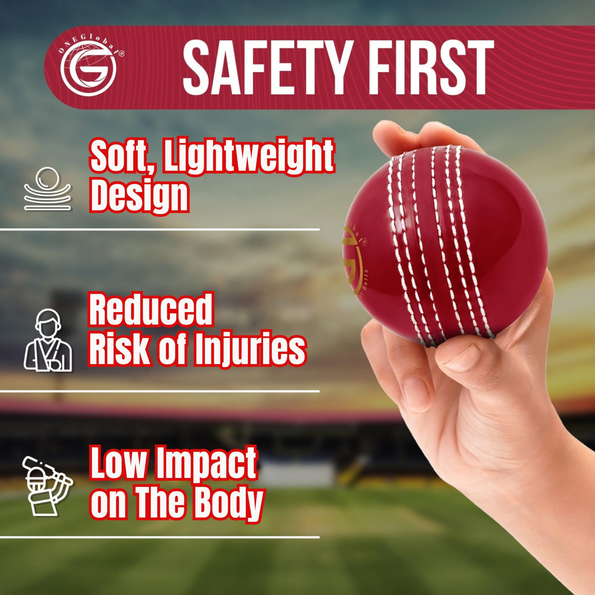 Incrediball Soft Practice Cricket Ball | Outdoor & Indoor Rubber Cricket Ball With Core & Stitched Seam | For Practice, Training & Family Fun | Senior & Junior Size
