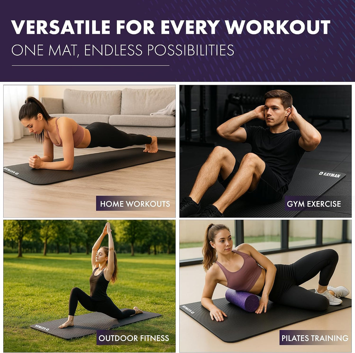 KAYMAN Yoga Mat - Non-Slip Extra Thick 8mm NBR Foam, Exercise Mat, 180x60cm