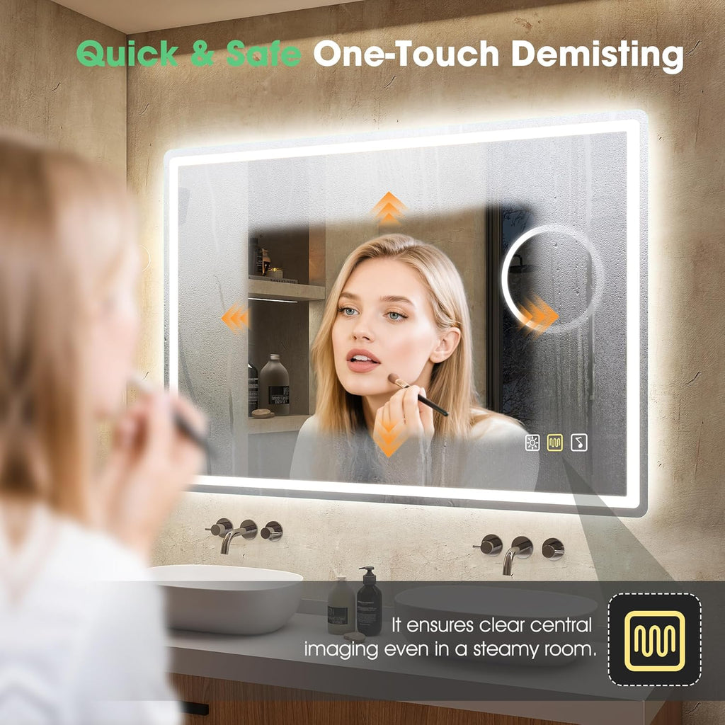 Bluetooth Bathroom LED Mirror 100x70 cm Anti Fog Dimmable 5x Magnifier S'bagno