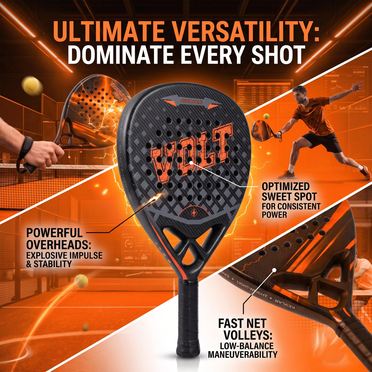 Crystals Padel Racket Carbon Fibre Surface EVA Foam Core with Carry Bag