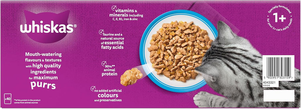 WHISKAS Adult Wet Cat Food in Jelly 40x85g Fish Favourites